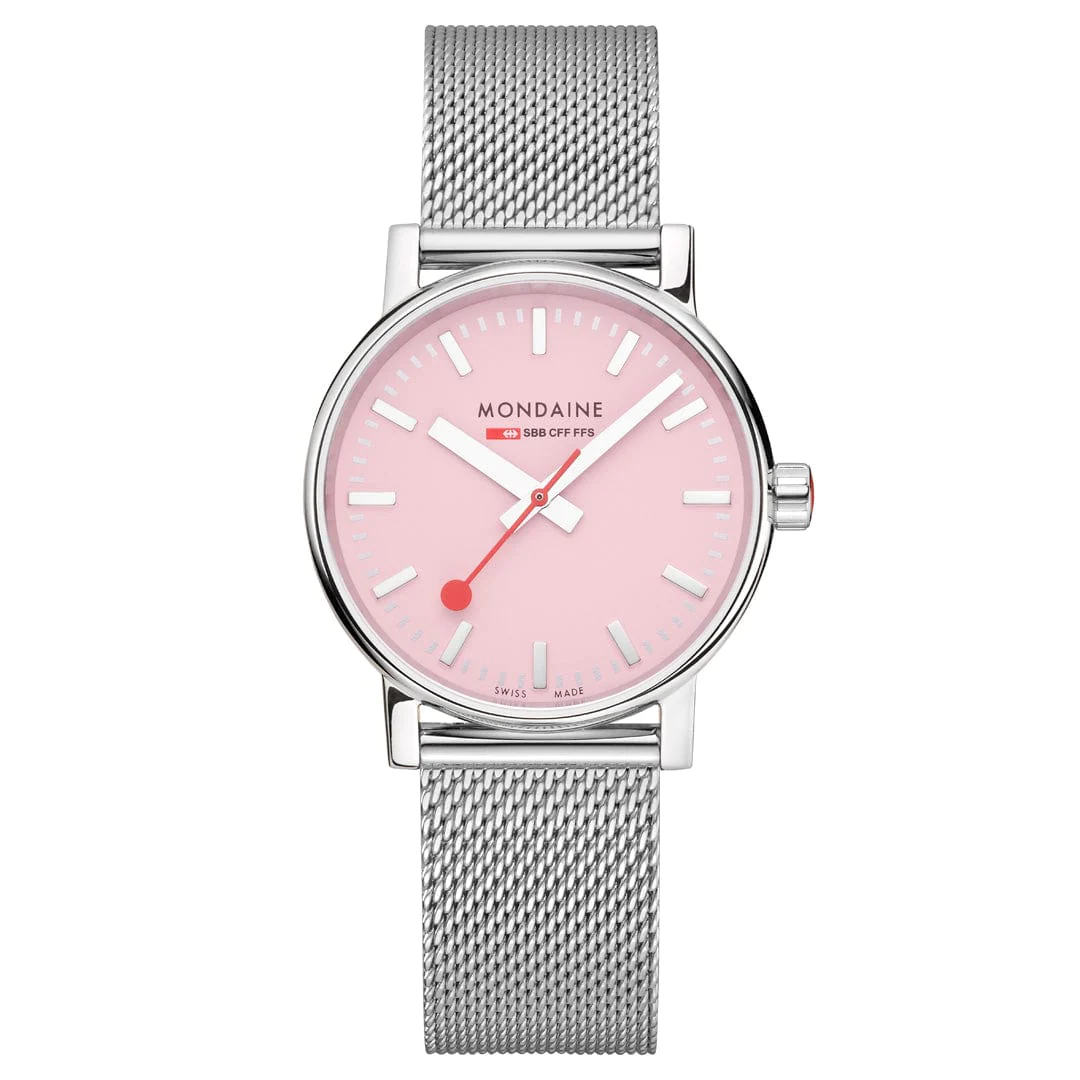 Mondaine Evo2 35mm Pink Dial Stainless Steel Watch MSE-35130-SM