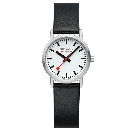 Mondaine Classic 30mm Stainless Steel Black and Red Vegan Leather Watch A658-30323-16SBBV