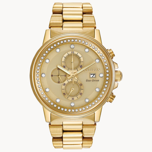 Citizen Crystal Men's Eco-Drive Gold Dial Watch FB3002-53P