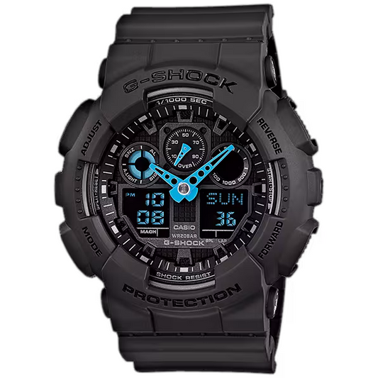Casio G-SHOCK Gray and Blue Analog Digital Watch GA100C-8A