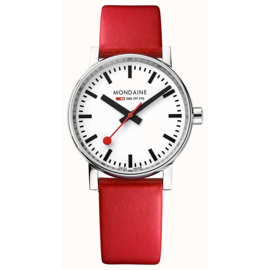 Mondaine Evo2 35mm Modern Dial Red Vegan Leather Strap Watch MSE.35110.LCV