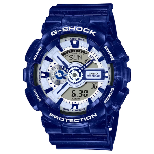 Casio G-SHOCK Blue and White Ceramic Analog-Digital Watch GA110BWP-2A